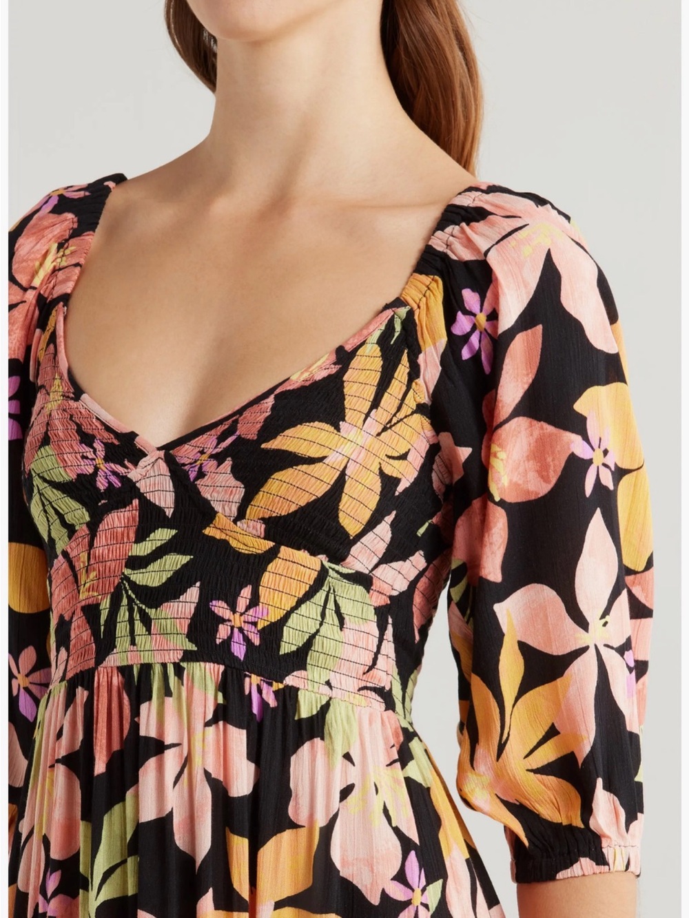 Billabong Wish Me Luck Maxi Dress Floral Boho Long Sleeve V Neck Flowing - Picture 3 of 7